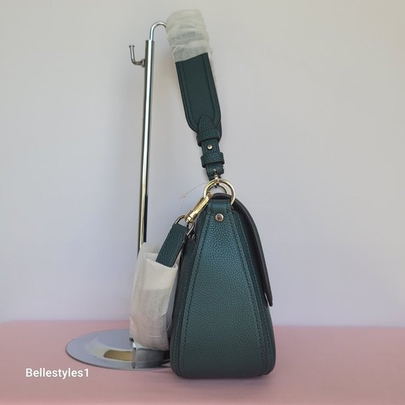 KATE SPADE Hudson Pebbled Leather Medium Flap Convertible Shoulder Bag-Artesian⭐ - Picture 9 of 16